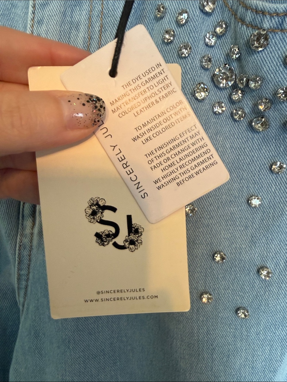 Sincerely Jules Rhinestone Embellished Wide Leg Jeans Light Wash Blue NWT 11/29 - Picture 4 of 7